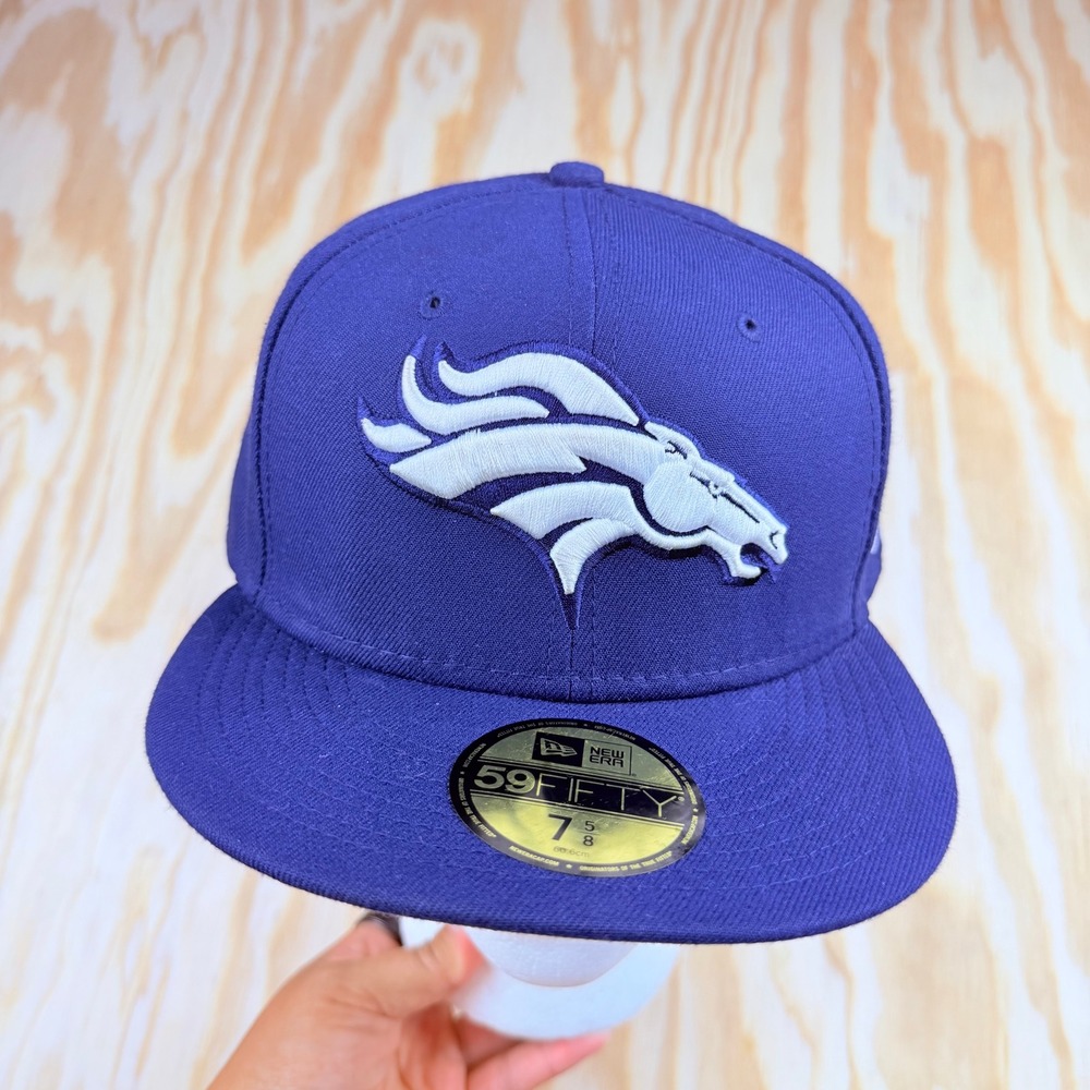 New Era 59FIFTY Denver Broncos Fitted Hat Navy Blue White Size 7 5/8 NFL Cap